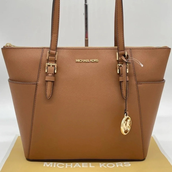Michael Kors Large Charlotte Shoulder Tote Bag Brown - Picture 1 of 9